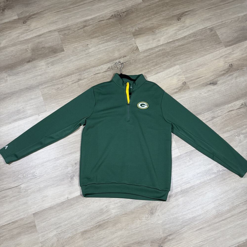 Antigua Green Bay Packers Quarter Zip Pullover Mens L Green Ribbed NFL Logo